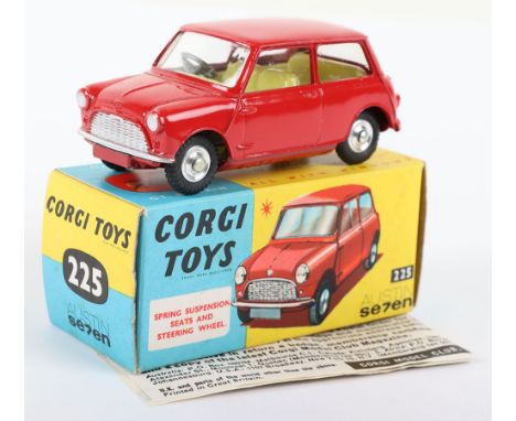 Corgi Toys 225 Austin Seven Mini, red body, silver trim, lemon interior, shaped spun wheels, in mint original condition, blue