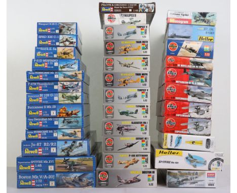 Collection of Aircraft kits, seventeen 1:72 Airfix military planes, Revel two 1:48 scale kits Spitfire and Pilot and Ground c