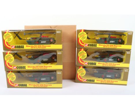Corgi 923 Trade Pack of six Sikorsky CH-54A Skycrane US Army Helicopters, with detachable casualty pods, in window display bo