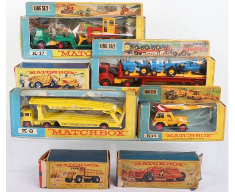 Seven Boxed Matchbox Lesney Kingsize Models, K-5 Foden Dumper Truck, K-6 Allis Chalmers Earth Scraper, K-7 Curtiss Wright Rea