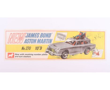 Scarce Original Corgi Toys No.270 New ‘James Bond’ Aston Martin  Shop Window Poster Now with revolving number plates and tyre