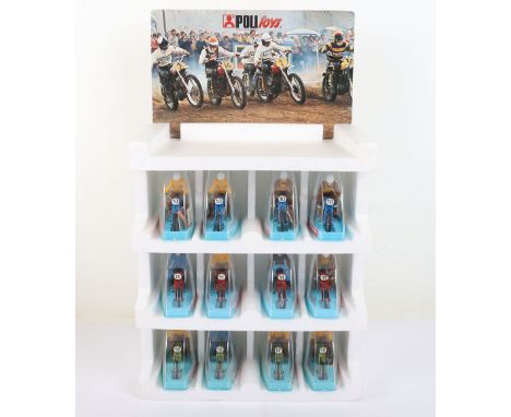 Scarce Politoys Polystyrene Counter Shop Display  Scramble Motorcycles, with header card, eighteen mint boxed motorcycles in 