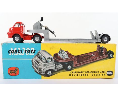 Corgi Major Toys 1104 Bedford S “Carrimore” Detachable Axle Machinery Carrier, red cab, silver trailer, smooth wheel hubs, in