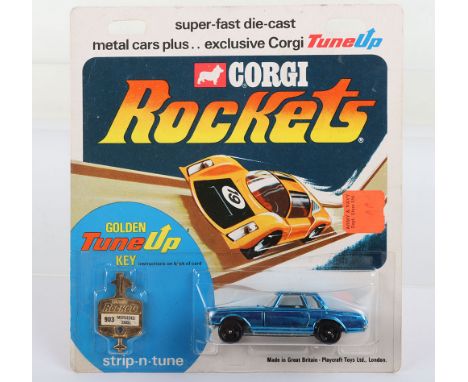 Corgi Rockets 903 Mercedes 280SL, blue plated body, white interior, with golden tune up key, in mint original condition, head