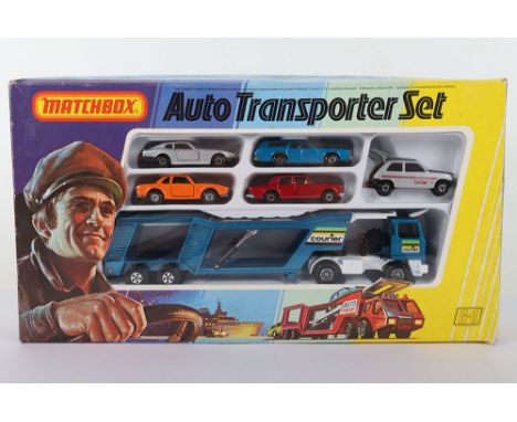 Matchbox Lesney Superfast G-1 Auto Transporter Set, circa 1979,  K-10 Bedford Courier car transporter, metallic blue/white, M