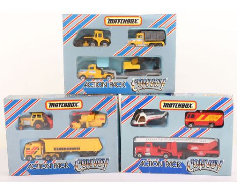 Three Matchbox Convoy  Action Pack Sets, Macau@ 1984, CY201 Fire Dept Helicopter, Command Vehicle Foam unit and Fire Dept esc