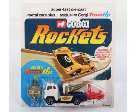 Corgi Rockets 933 Holmes Wrecker, with towing cradle, ‘Auto Rescue’  white cab/blue back, golden tune up key, in mint origina