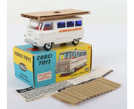 Corgi Toys 463 Commer Ambulance, white body, red interior, shaped spun wheels, in near mint original condition, with inner ca