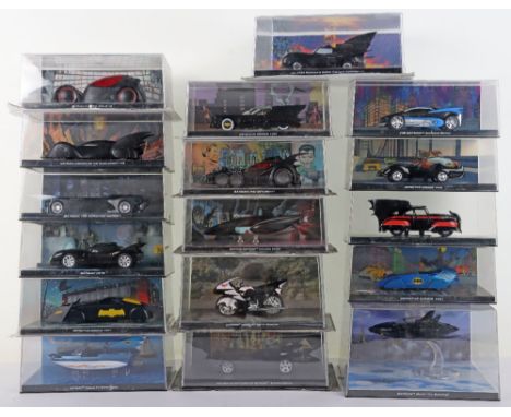 Collection of boxed TM & DC Comic 1:43 scale model Batman vehicles, seventeen various Batman vehicles in original boxes, exce