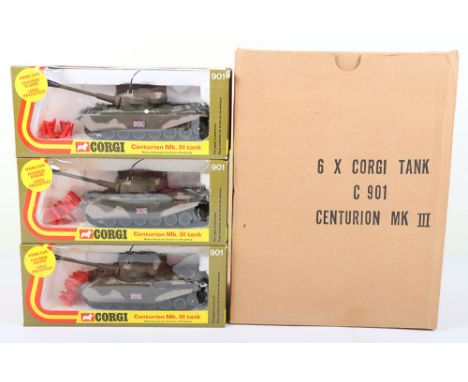 Corgi C901 Trade Pack of six Centurion MKIII Tanks, with firing guns, in window display boxes, with white polystyrene inners,