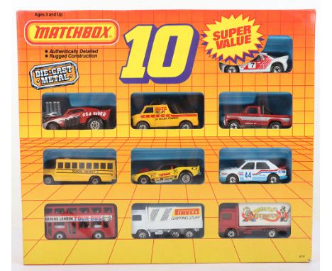 Matchbox Superfast 10 Super Value Set, circa 1989, contains: MB-1 Dodge Challenger ‘Toyman’  MB-17 London Bus,MB-21 Chevrolet