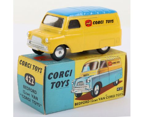 Corgi  422 Bedford 12cwt Van ‘Corgi Toys’ @1960-62 yellow body, blue ribbed roof, flat spun wheel hubs, side decals are excel