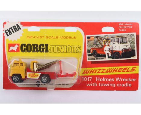 Rare Corgi Juniors 1017 Holmes Wrecker, with towing cradle, ‘Auto Rescue’  yellow/red body in mint original carded condition.