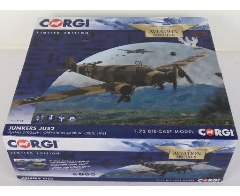 Corgi Aviation Archive limited edition 1/72 scale Junkers JU52 Fighter plane, camouflage finish, boxed with inner packing and