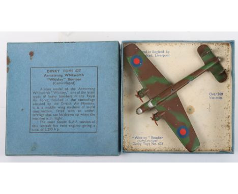 Dinky Toys 67T Armstrong Whitworth  Whitley Bomber (camouflaged) 2 x 3 prop propellers with gliding game hole, in excellent o