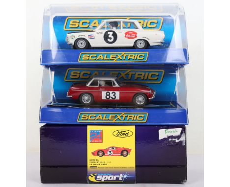 Scalextric boxed racing cars, C2509A Limited Edition 7485/8000 Ford GT MKII 1966Le Mans N03, C3143 MGB 1964 Monte Carlo World