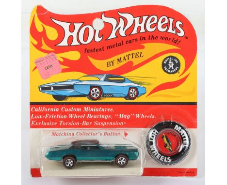 Hot Wheels Redline By Mattel 6218 Custom Eldorado,  spectraflame green, window blue, black interior, metal collector’s button