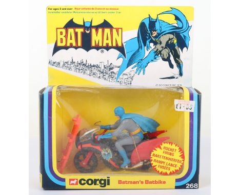 Corgi 268 Batman’s Rocket Firing Batbike, red/black motorcycle, with grey Batman figure, ten original rockets still on plasti