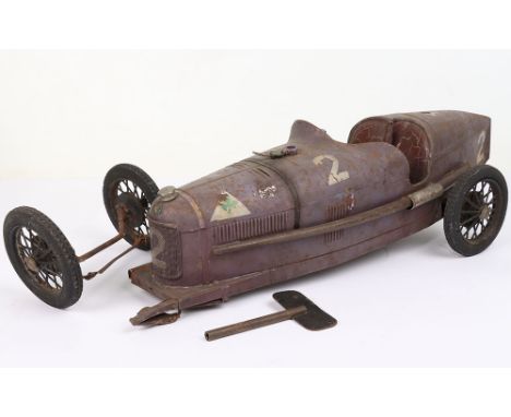 CIJ tinplate clockwork Alfa Romeo P2 racing car, French circa 1926, finished in purple, pressed steel body with racing number