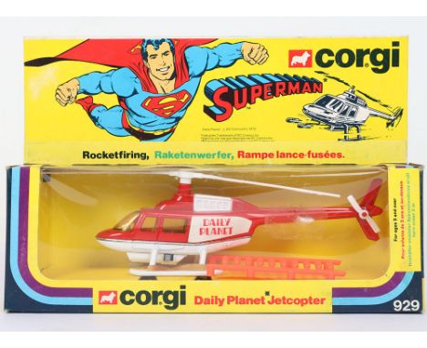 Corgi Toys 929 Superman Rocket firing Daily Planet Jetcopter, @1978 red/white body, 10 plastic missiles, still on sprue, mode