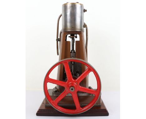 A single cylinder inverted vertical steam engine, steel clad 1 ¾” bore x 2” stroke cylinder mounted on a trunk-guide within a