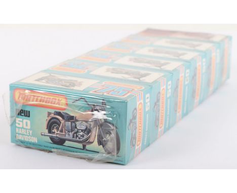 Matchbox Lesney Superfast Trade pack of six 50e Harley Davidson, @1980 L style box, in mint boxed shrunk wrapped original sea