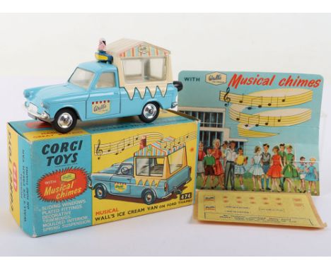 Corgi Toys Corgi Toys 474 Musical Walls Ice Cream Van on Ford Thames, blue/cream body, spun wheel hubs working musical chimes