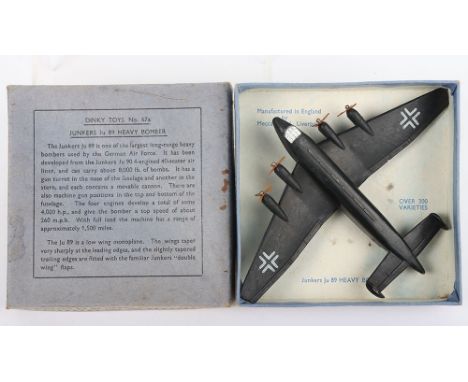 Dinky Toys 67A Junkers JU 89 Heavy Bomber, 1940-41 mat black body, light blue base, 4 x 3 prop propellers, German Insignia, w