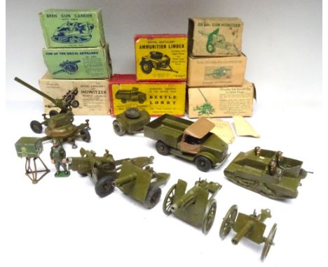 Britains Guns and Vehicles 1877 Beetle Lorry with Driver (steering wheel missing), 1726 Limber, 1876 Bren Gun Carrier and Cre