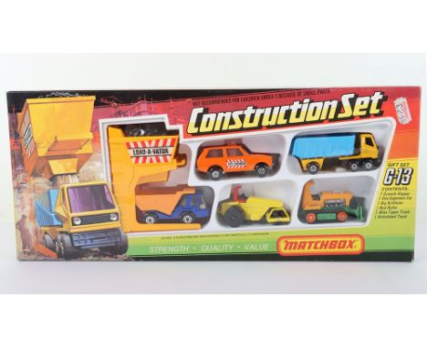 Matchbox Lesney Superfast G-13 Construction Set, circa 1975,contains five construction Vehicles,20e Police Patrol Rolamatics 