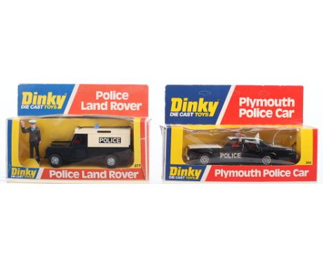 Quantity of Police Vehicles Models, including: boxed Dinky Toys Police Cars, 244 Plymouth Police Car, black/white, red interi