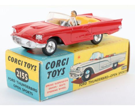 Corgi Toys 215S Ford Thunderbird Open Sports, with suspension, red body, yellow interior, driver, spun wheel hubs, in near mi