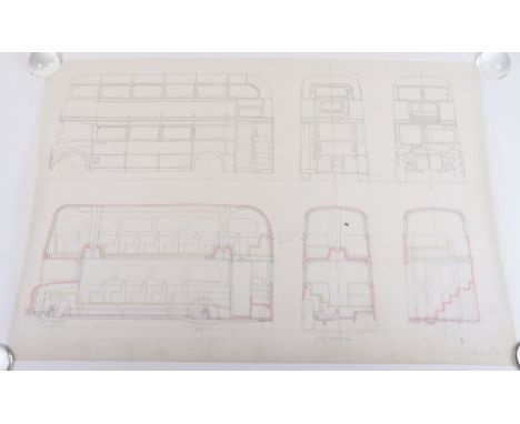 Original Corgi Toys/Mettoy Routemaster Bus Factory Drawing, pencil on transparency 6 angle projection in good condition.