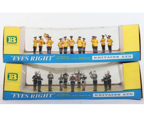Two boxed Britains Eyes Right Bands, 7283 Band of the Royal Marines, figures excellent condition, window box good plastic war