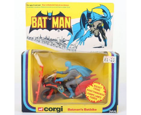 Corgi 268 Batman’s Rocket Firing Batbike, red/black motorcycle, with grey Batman figure, ten original rockets still on plasti
