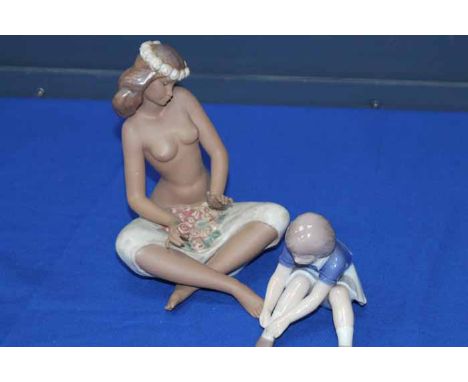 NAO FIGURE OF A SEATED GIRL WITH FLOWER GARLAND 
together with a Royal Copenhagen figure (2)