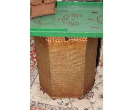 WICKER LINEN BASKET 
together with a Box Brownie camera and a bagatelle (3)