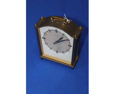 MID-20TH CENTURY BRASS 8-DAY MAUTHE CARRIAGE STYLE CLOCK
with two winders to the reverse, 14.5cm high