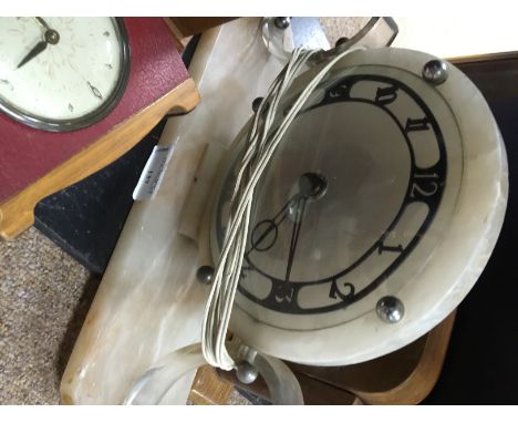 ART DECO ONYX MANTEL CLOCK together with four others and a modern telescope with its case (6)