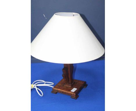 TWO ART DECO STYLE WOODEN TABLE LAMPS WITH SHADES 