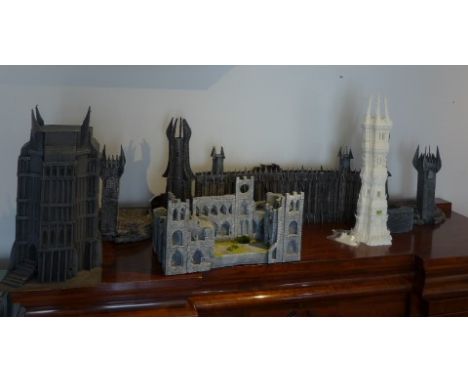 Lord of the Rings War Gaming foam buildings including Gates of Mordor, towers 50cm tall, plastic 66cm tall sectional tower, a
