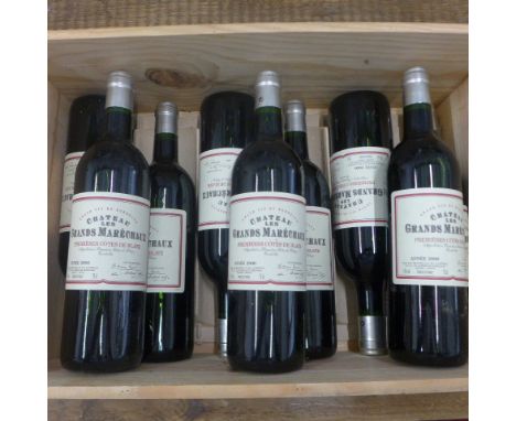 Nine bottles of Chateau les Grands Marechaux Blaye-Cotes de Bordeaux 2000 red wine 