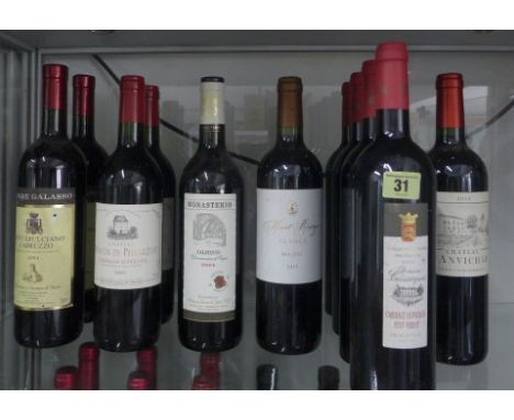 Eleven bottles of red wine - Montepulciano d'Abruzzo 2004 x 2, Chateau de Pillardot Bordeaux Superior 2005 x 2, Cabernet Sauv