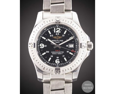 A STAINLESS STEEL BREITLING COLT CHRONOMETER BRACELET WATCH
DATED 2018, REF. A74388, STILL UNDER BREITLING 2 YEAR&nbsp;WARRAN