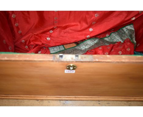 A large antique pine trunk or coffer, 126cm wide. 