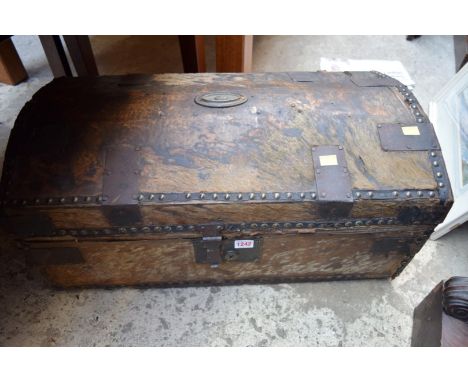 A 19th century pony hide and studded dome topped trunk, 69cm wide.