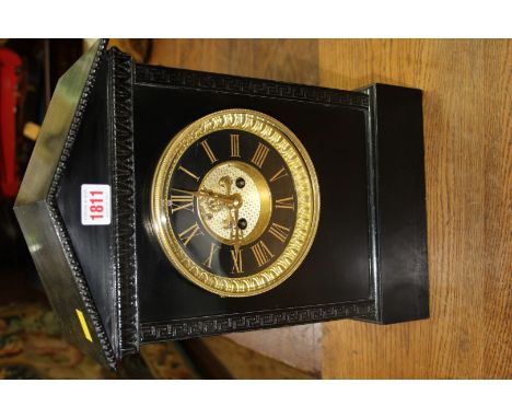 A late 19th century ebonized mantel clock, or architectural form, 40cm high. 