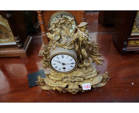 A late 19th century gilt metal mantel clock, 28cm high.