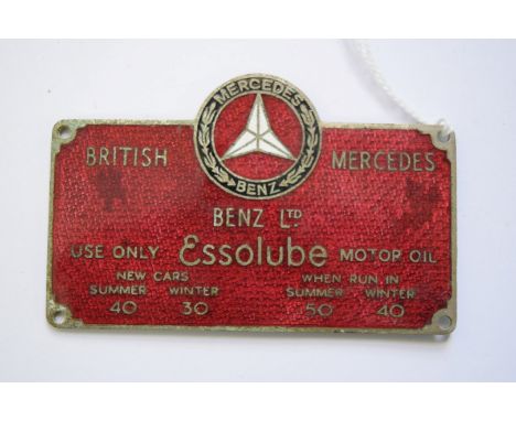 Automobilia: a Mercedes Benz 'Essolube' enamel plaque, 8cm wide. 