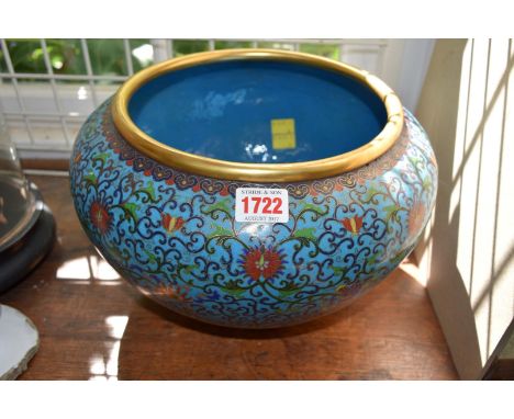 A Chinese cloisonne enamel circular bowl, Qianlong four character mark, 30cm diameter.